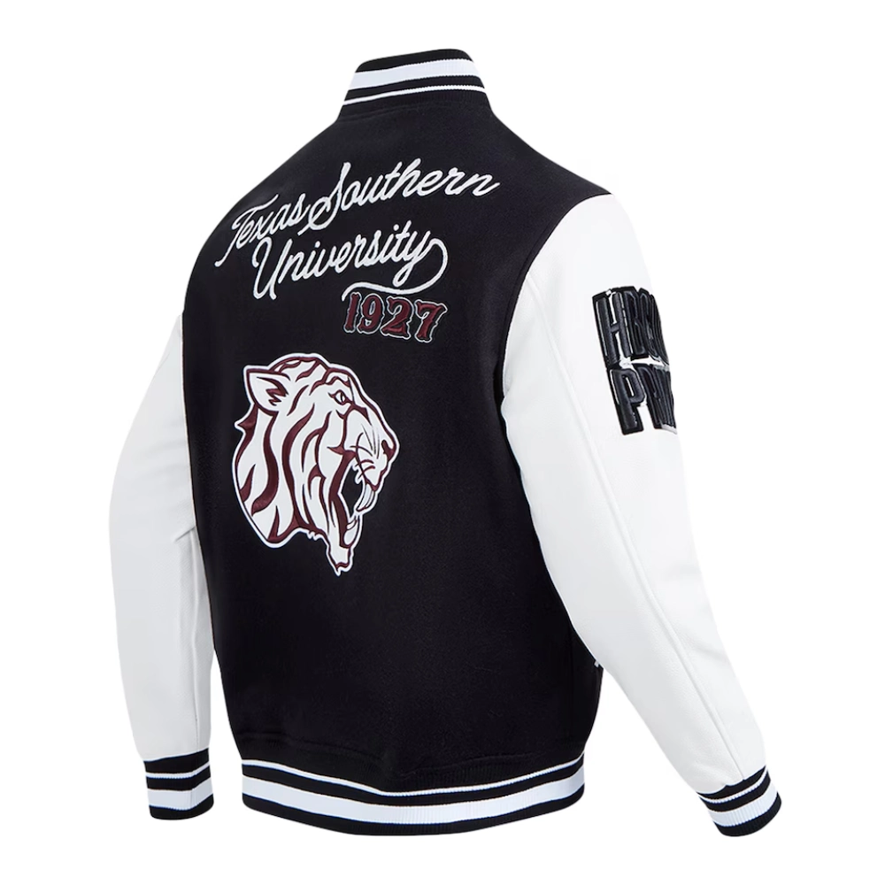 Texas southern tigers hbcu vintage black wool leather varsity jacket