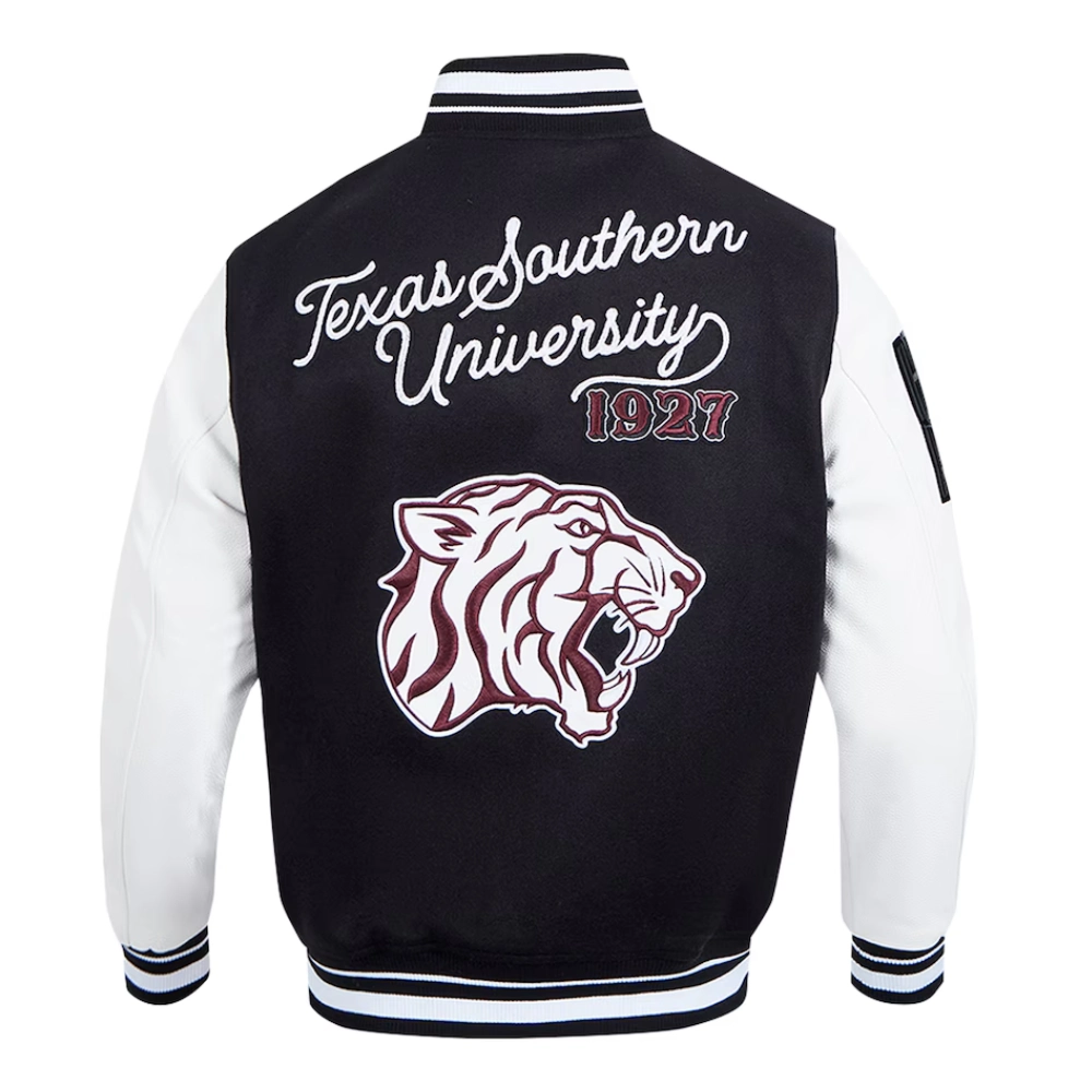 Texas southern tigers hbcu vintage blackwhite wool leather jacket