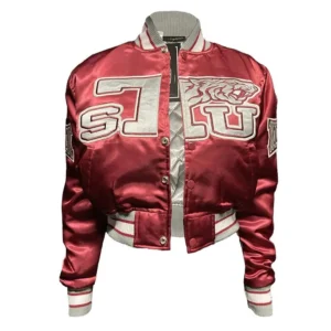 Texas southern university womens burgundy satin varsity jacket