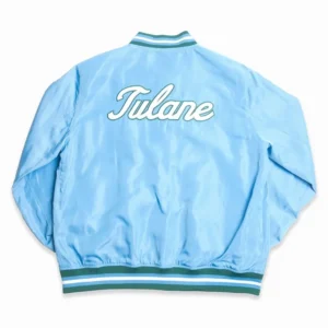 Tulane green wave script bomber blue satin varsity jacket 1