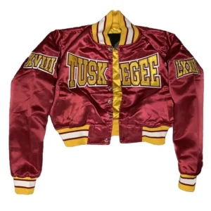 Tuskegee university womens burgundy satin varsity jacket 2