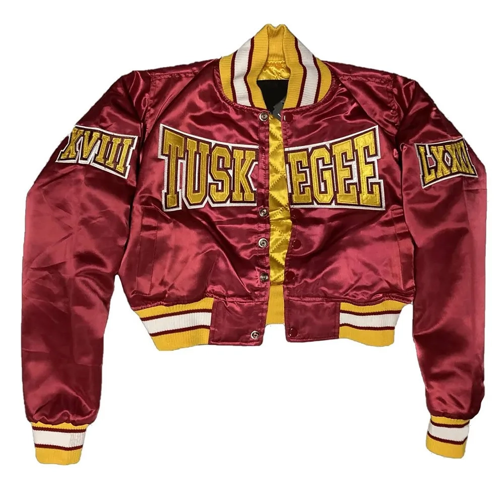 Tuskegee university womens burgundy satin varsity jacket 2