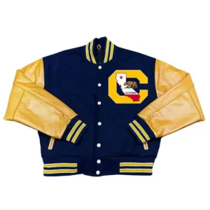 University of california golden bears navy yellow wool leather varsity jacket 1