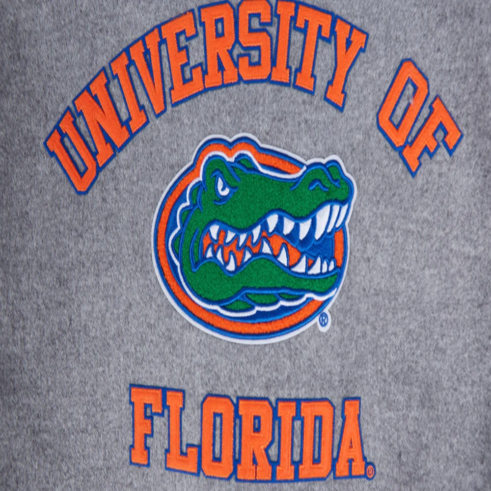 University of florida grey white wool leather varsity jacket