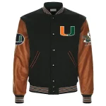 Miami Hurricanes Colosseum Letterman Black Wool/Leather Jacket