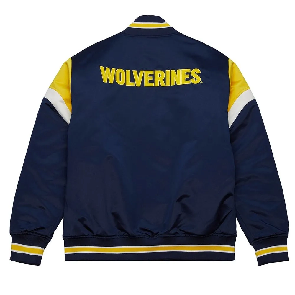 University of michigan wolverines navy satin varsity jacket