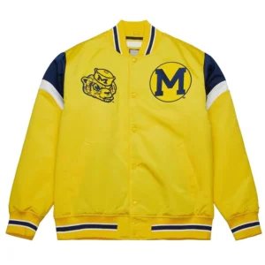 University of michigan wolverines yellow satin varsity jacket 3