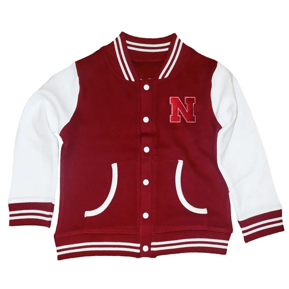 University of nebraska huskers letterman red white wool leather varsity jacket