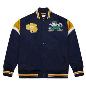 University of notre dame fighting irish navy satin varsity jacket 2