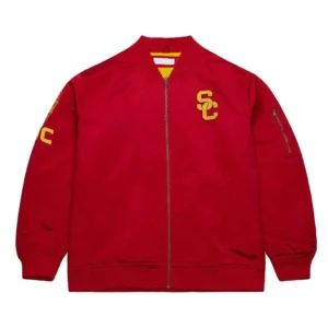 Usc trojans cardinal sc interlock red satin varsity jacket 1