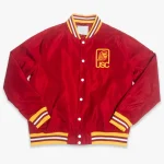 USC Trojans Script Logo Red Satin Varsity Jacket