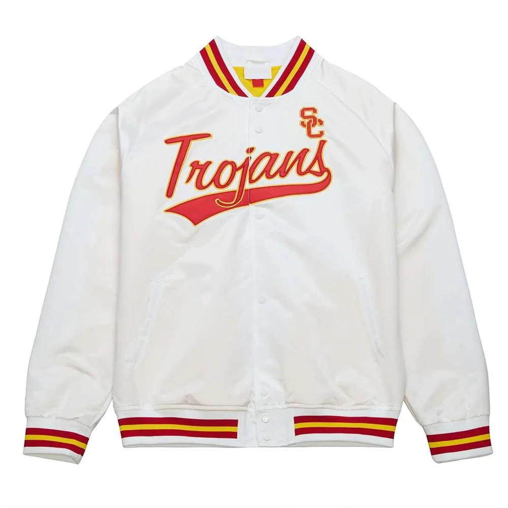 Usc trojans script white satin varsity jacket 3