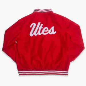 Utah utes script bomber red satin varsity jacket 1