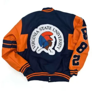 Virginia state trojans ole skool black wool leather varsity jacket 1