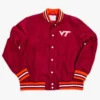 Virginia tech hokies script bomber red satin varsity jacket 1