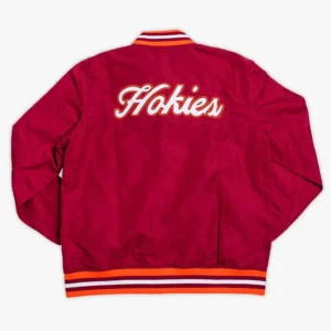 Virginia tech hokies script bomber red satin varsity jacket 2