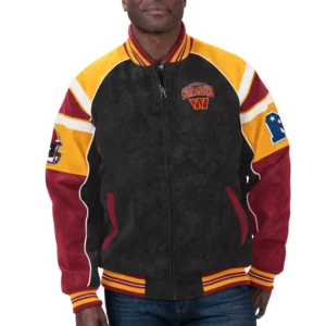 Washington commanders g iii sports by carl banks raglan black red leather varsity jacket 1