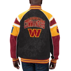Washington commanders g iii sports by carl banks raglan black red leather varsity jacket
