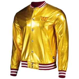 Washington commanders the wild collective metallic bomber gold polyester varsity jacket 1