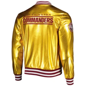 Washington commanders the wild collective metallic bomber gold polyester varsity jacket 4