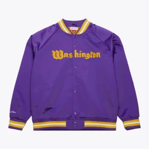 Washington huskies vintage logo lightweight purple satin varsity jacket 1