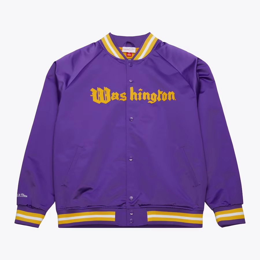 Washington huskies vintage logo lightweight purple satin varsity jacket 1