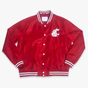 Washington state cougars roses script bomber red satin varsity jacket 3