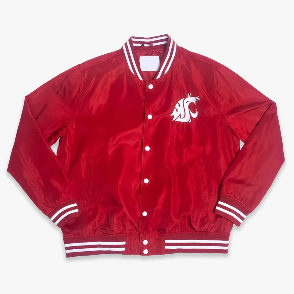 Washington state cougars roses script bomber red satin varsity jacket 3