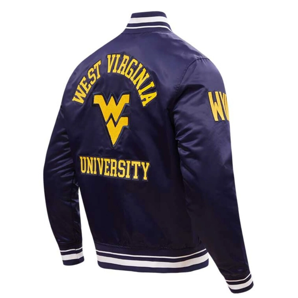 West virginia mountaineers classic navy satin varsity jacket