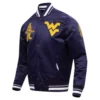 West virginia mountaineers classic rib knitted navy satin jacket