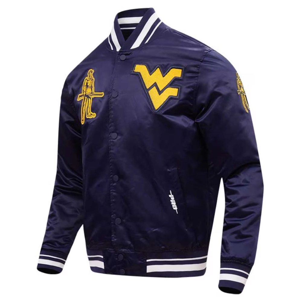 West virginia mountaineers classic rib knitted navy satin jacket
