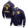 West virginia mountaineers classic rib knitted satin varsity jacket