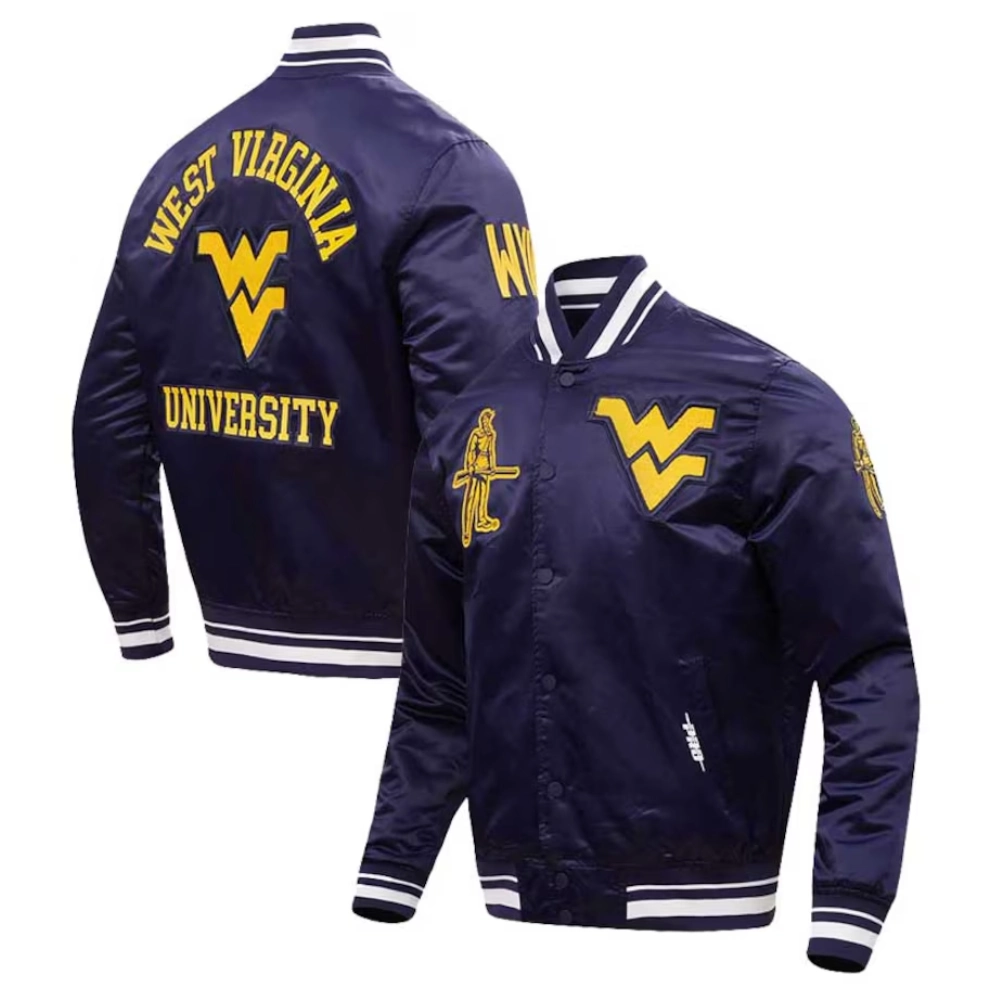 West virginia mountaineers classic rib knitted satin varsity jacket