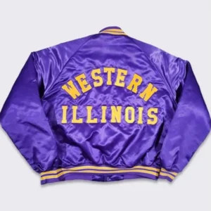 Western illinois leathernecks purple satin varsity jacket 1