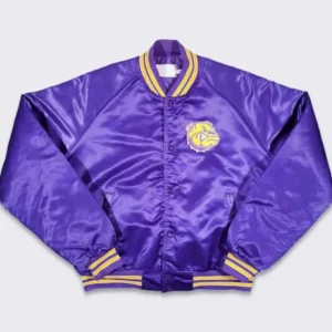 Western illinois leathernecks purple satin varsity jacket 2
