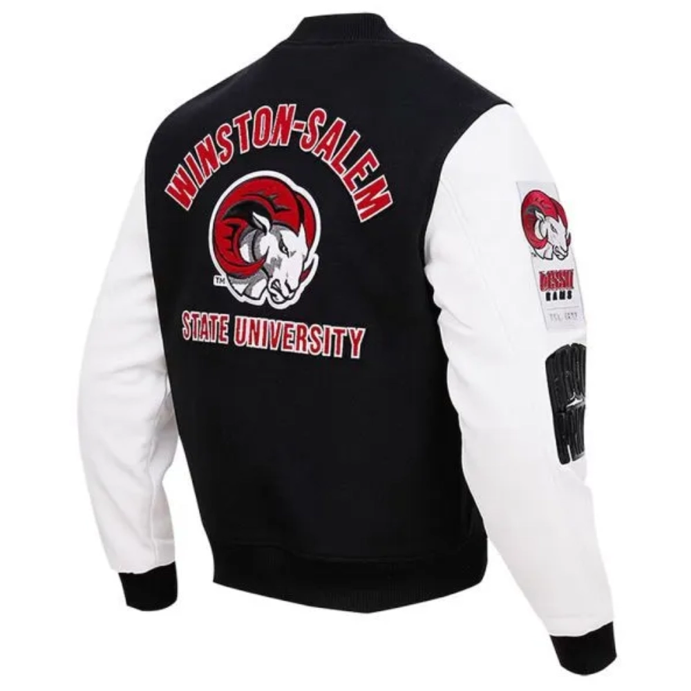 Winston salem state rams classic black wool leather varsity jacket