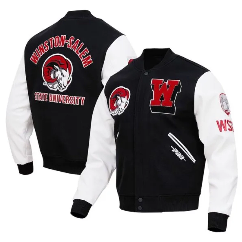 Winston salem state rams classic blackwhite wool leather jacket