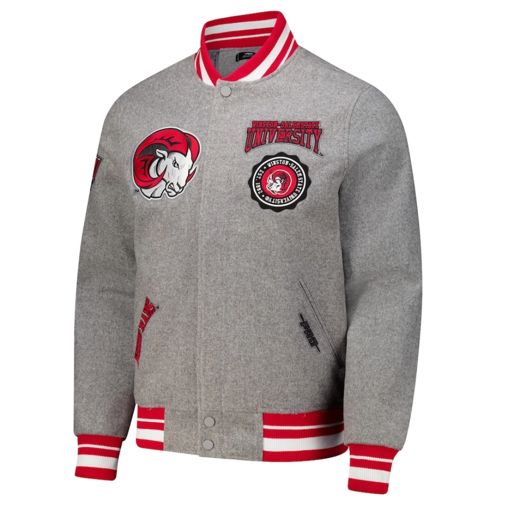 Winston salem state rams grey crest emblem varsity jacket