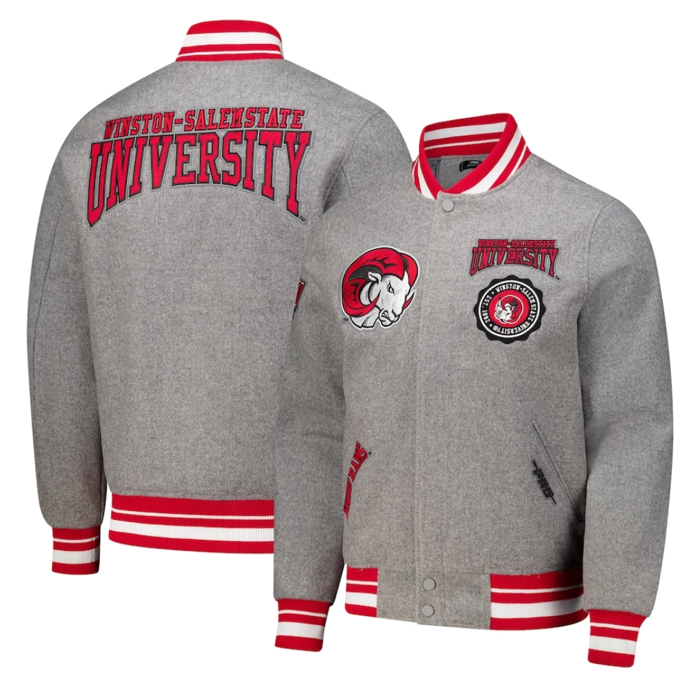 Winston salem state rams grey crest emblem wool varsity grey jacket