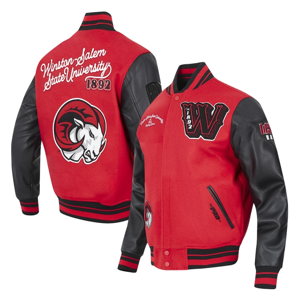 Winston salem state rams hbcu vintage red leather varsity jacket