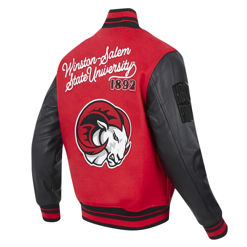 Winston salem state rams hbcu vintage red wool leather varsity jacket