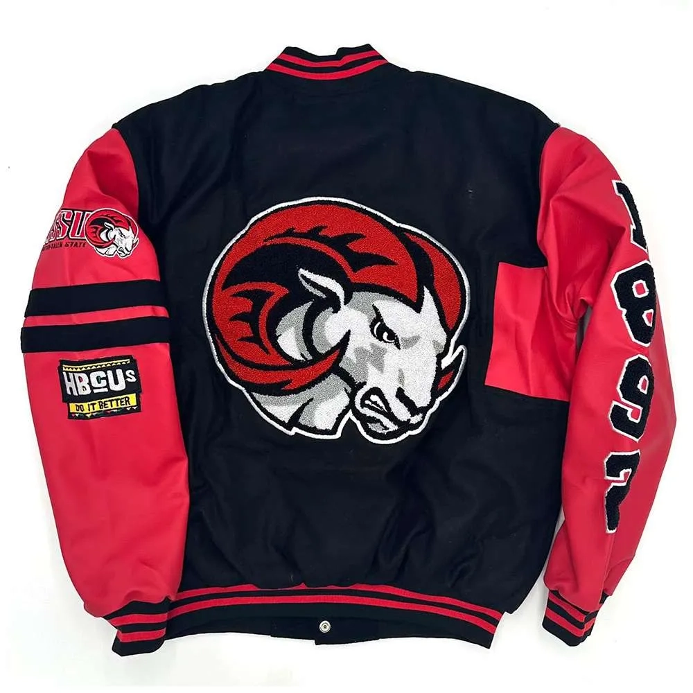 Winston salem state rams ole skool letterman blackred wool leather varsity jacket 2