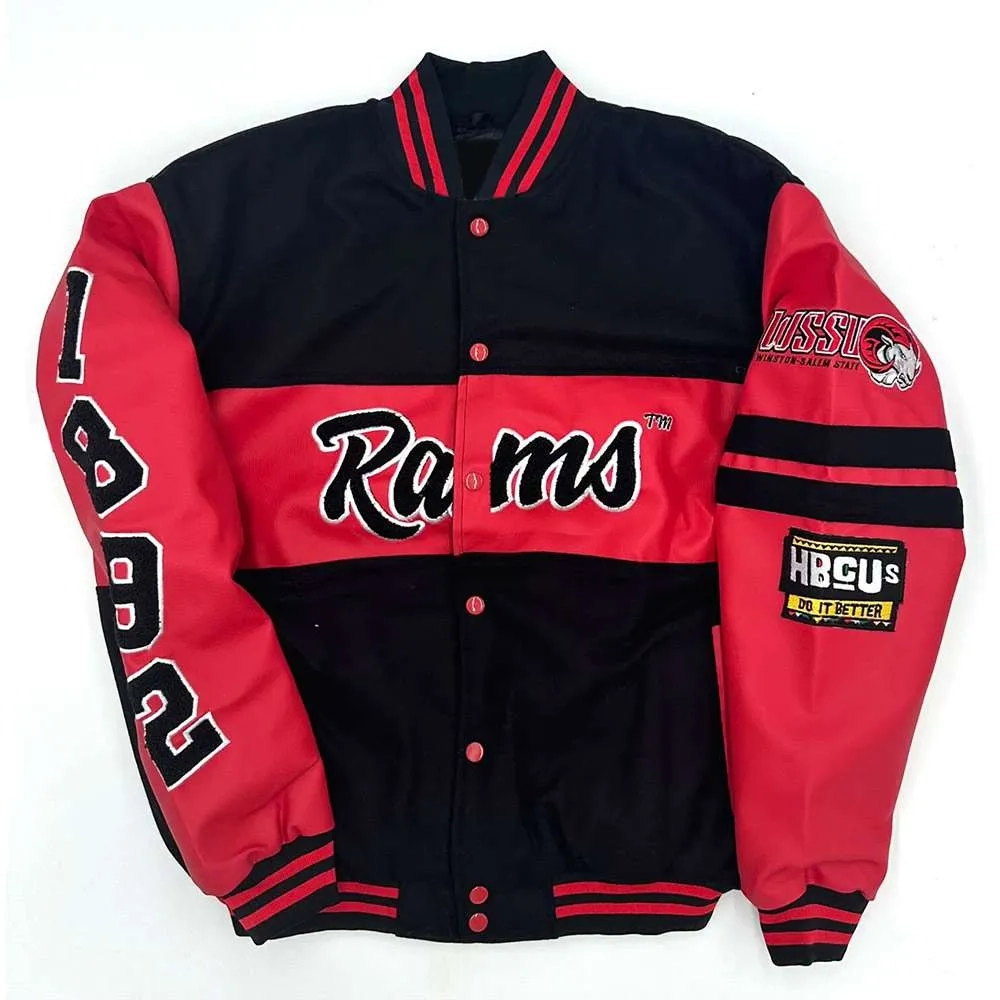 Winston salem state rams ole skool letterman blackred wool leather varsity jacket 3
