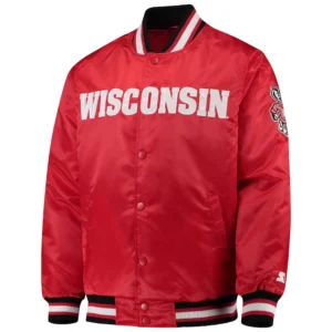 Wisconsin badgers o line red satin varsity jacket 2