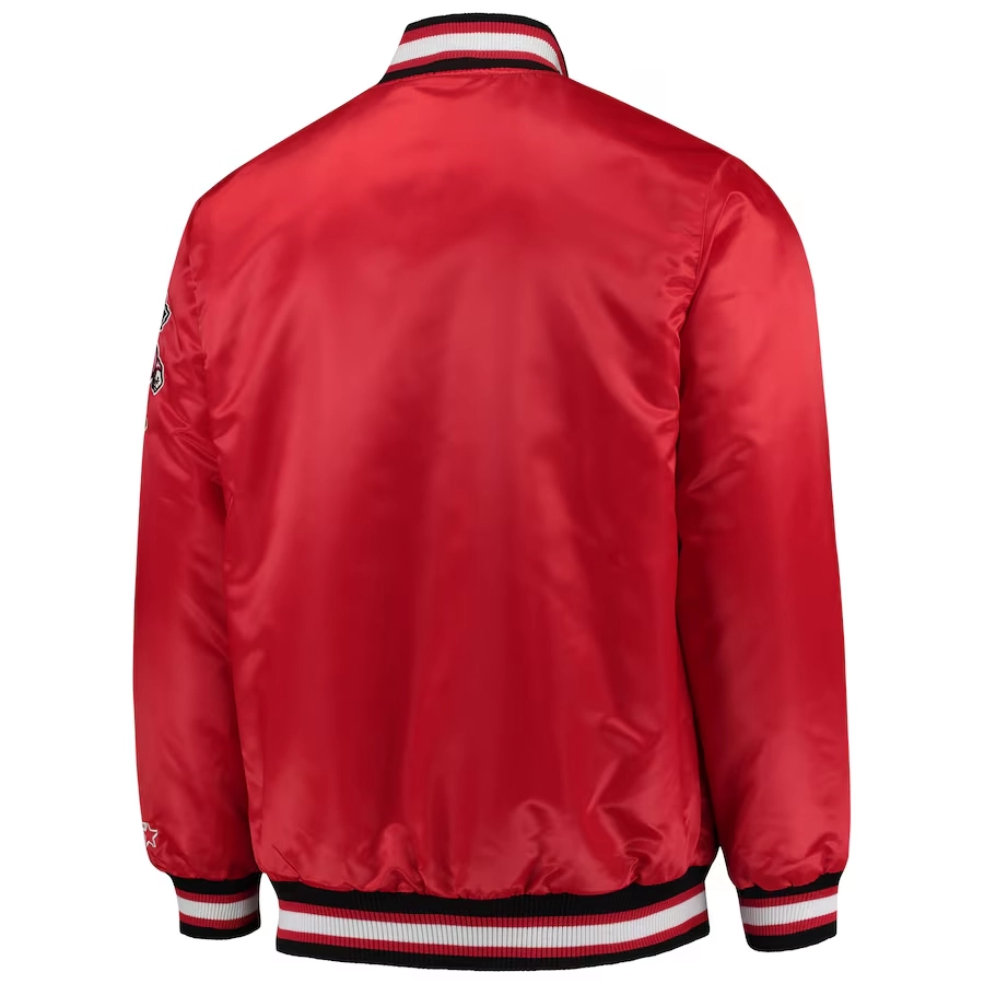 Wisconsin badgers o line red satin varsity jacket 3