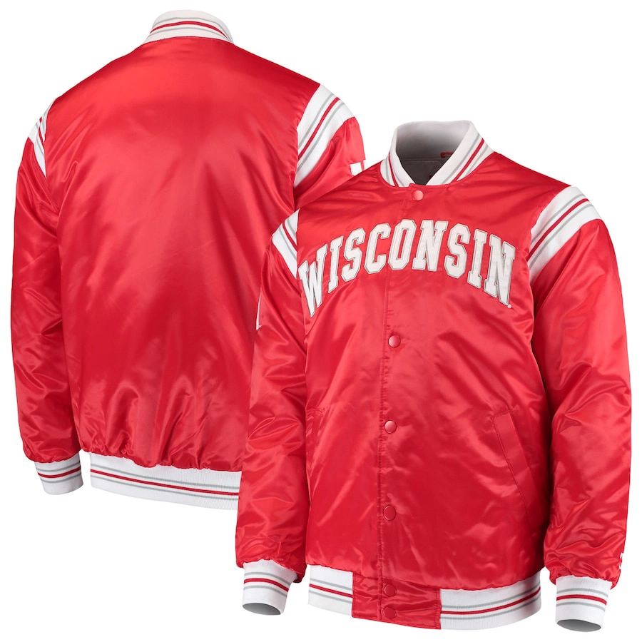 Wisconsin badgers the enforcer red satin varsity jacket 1