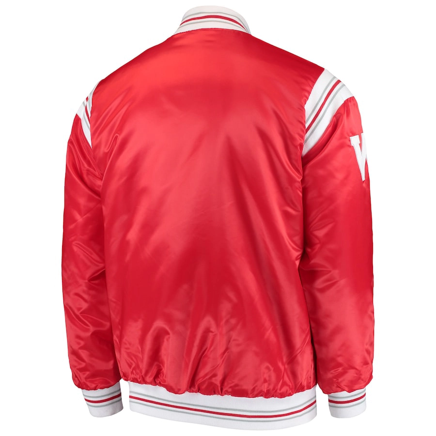 Wisconsin badgers the enforcer red satin varsity jacket 3