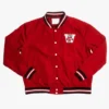 Wisconsin badgerse vintage script bomber red satin varsity jacket 1