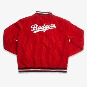 Wisconsin badgerse vintage script bomber red satin varsity jacket 2 1