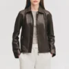 Womens concealed zipper brown leather jacket